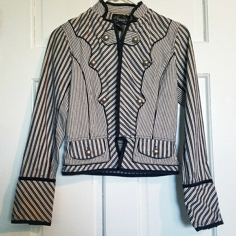 Navy Striped Military Style Jacket